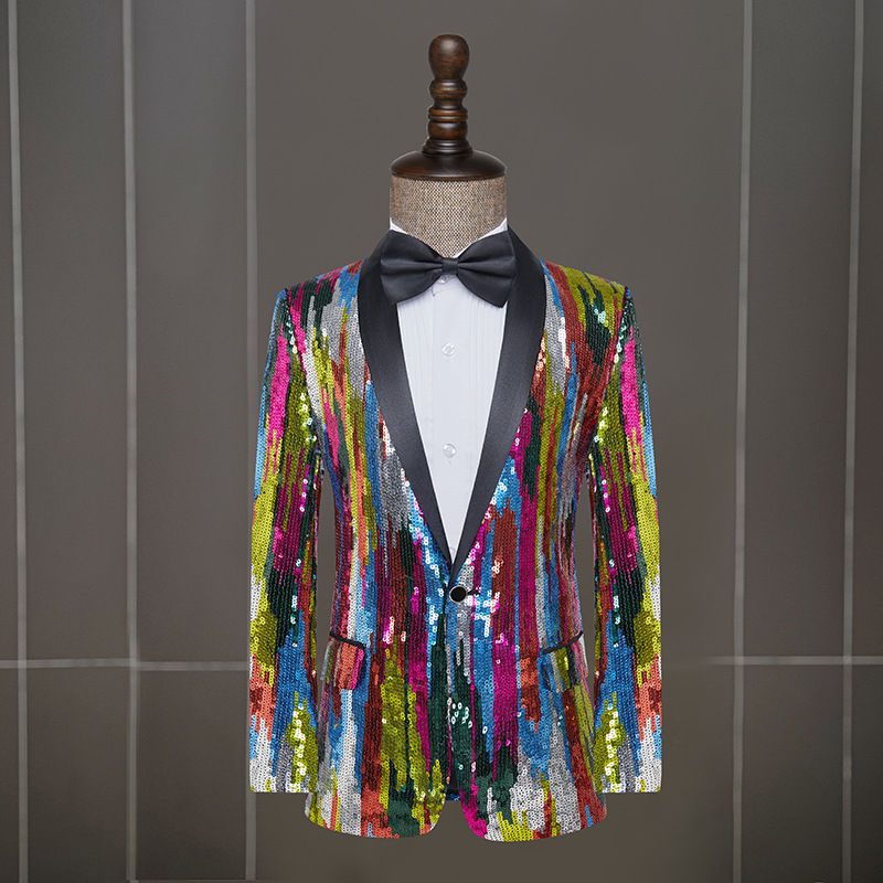 Traje de actuación para hombre con lentejuelas de camuflaje, para presentador, cantante, actuaciones en escenario, discoteca, bar