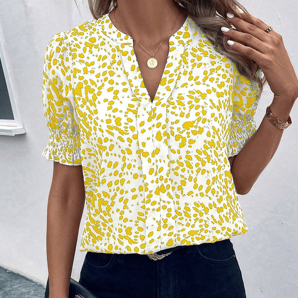 Chiffonbluse mit Blumendruck – V-Ausschnitt & Puffärmel (S-XL) | Leicht & Luftig_voghion.com