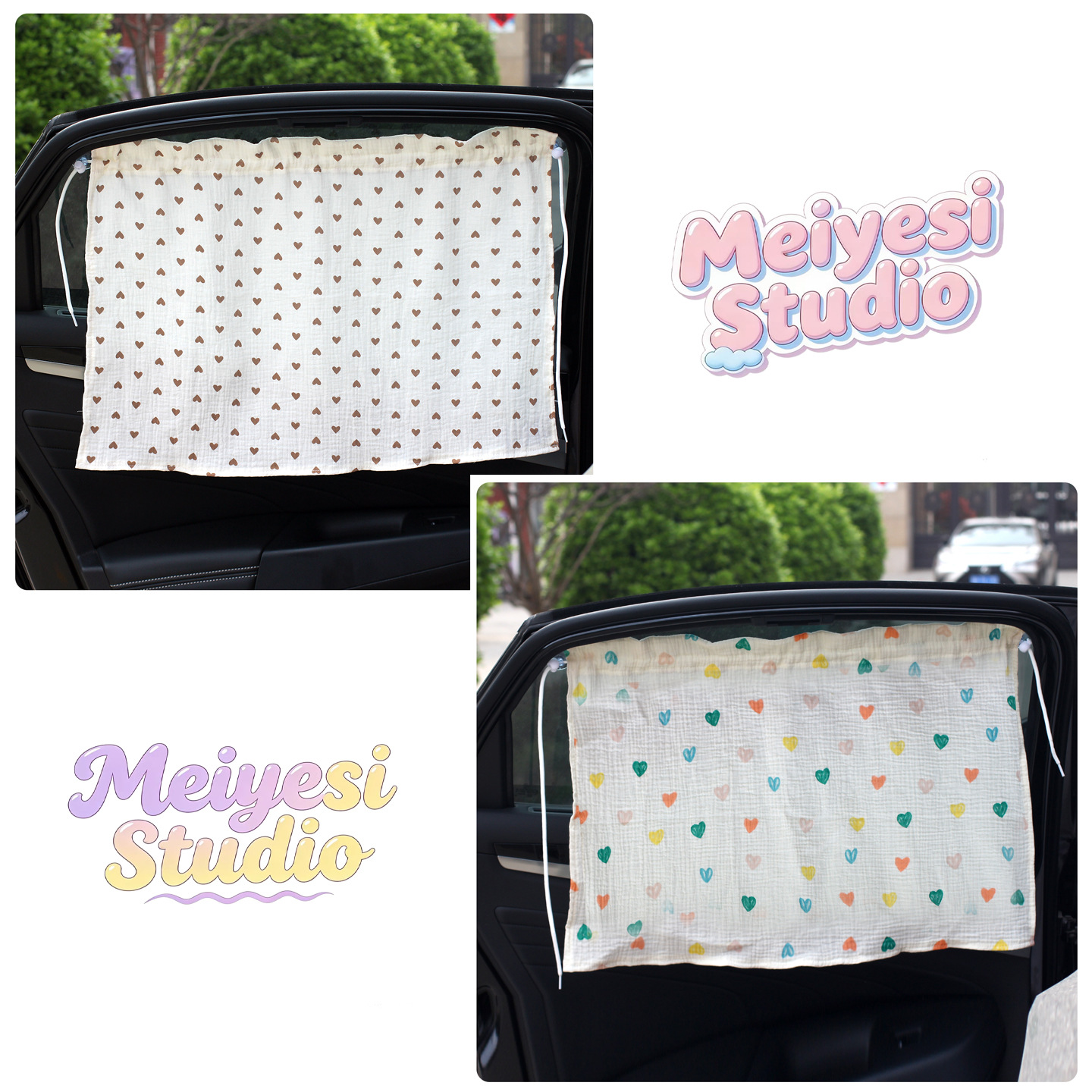 Car Sunshade Side Curtain Cartoon Style Sun Protection and Heat Insulation Curtain Cute Suction Cup Type Car Window Sunshade