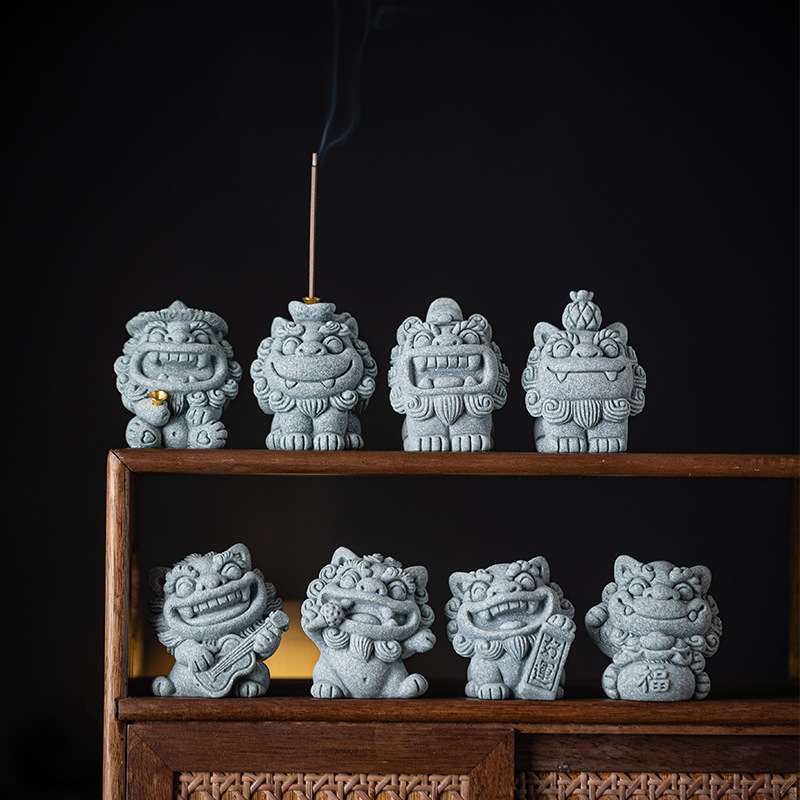 中式创意可爱个性风狮爷青砂石摆件家居客厅办公室桌面茶宠装饰品