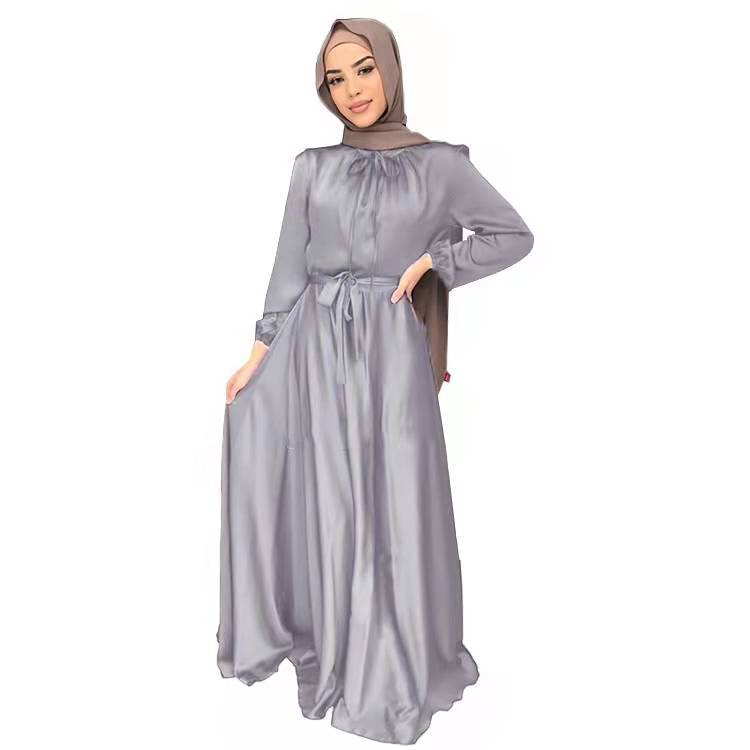 Abbigliamento da donna nuovo stile abito lungo altalena con gonna lunga in raso elegante a vita morbida 21662_voghion.com