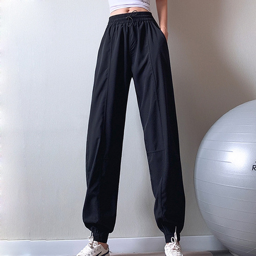 European and American new loose fitness sports pants, ankle-tie running summer thin trousers, high-waisted quick-drying yoga trousers for women