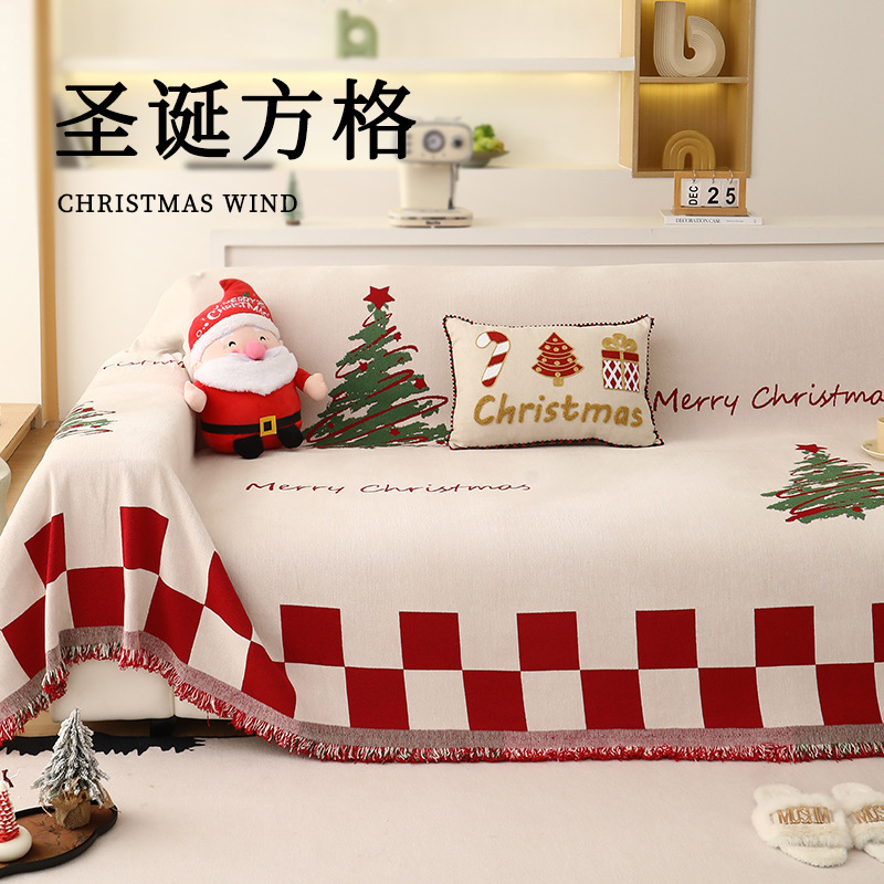 クロスボーダークリスマスソファタオル雰囲気新年レッドシェニールソファカバーユニバーサルソファカバー|undefined