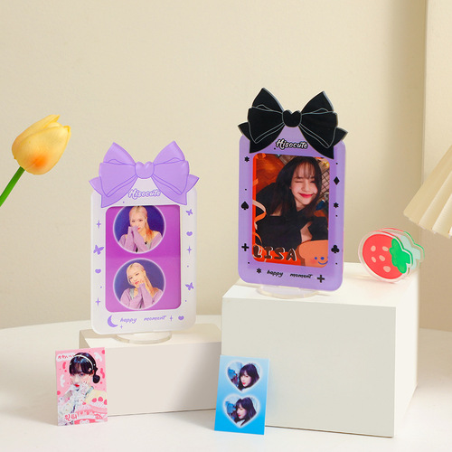 Acrylic three-inch desktop photo frame, Korean version, girl star chasing insert card, small card display frame, bow tie stand ornament