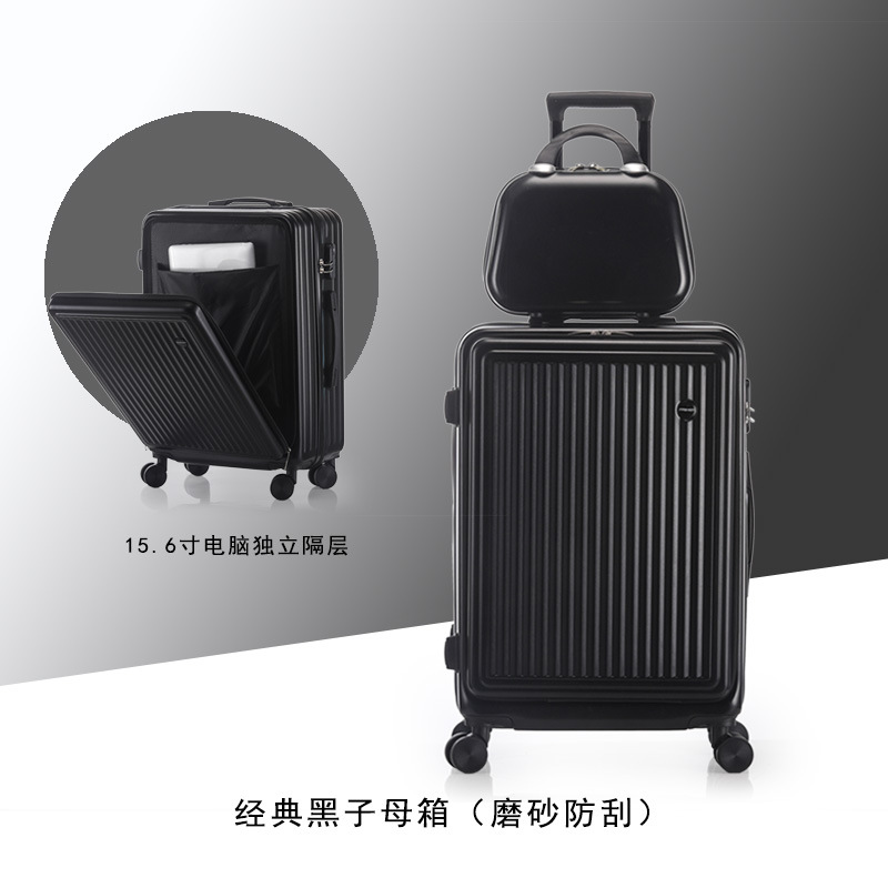 Cubierta delantera abierta equipaje viaje de negocios caja de contraseña caja de embarque caso de la carretilla del estudiante rueda universal caja de cuero al por mayor