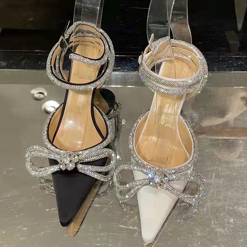 High Heels Women's 2022 Mach Pointed Toe Rhinestone Butterfly Wedding Shoes Women's Bridesmaid Stiletto Black Leather Single Shoes Women
