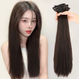 Three-piece long straight hair wig invisible chemical fiber high temperature silk wig hair extension piece hair fluffy long curly hair accessories