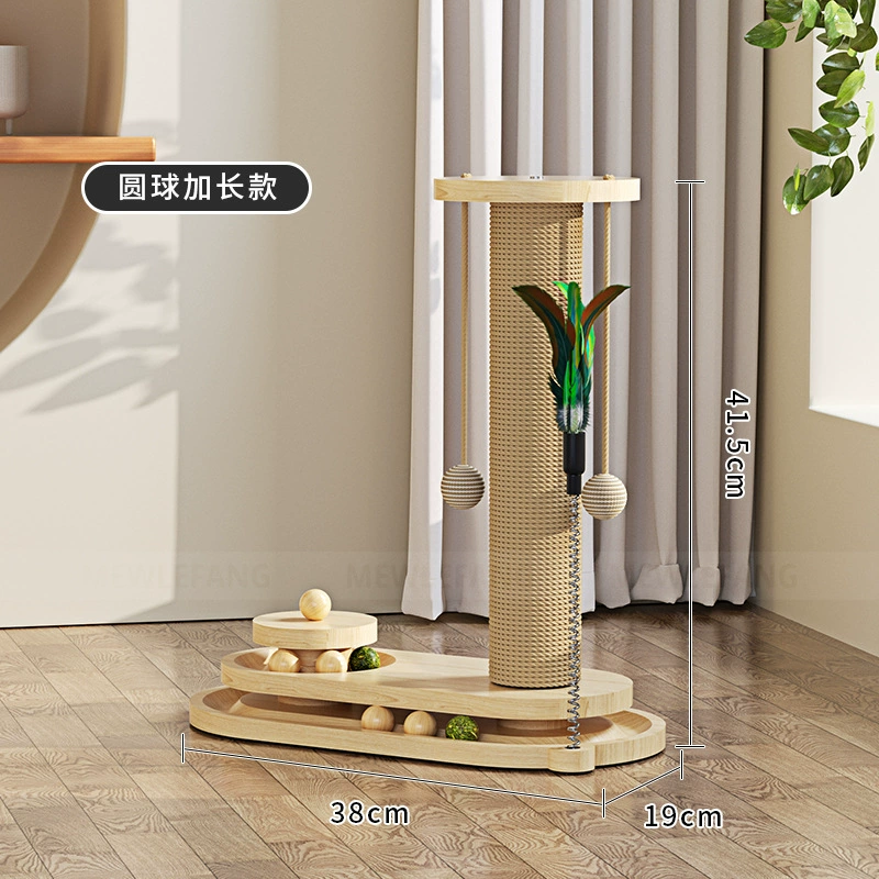 Solid Wood Cat Scratching Post with Turntable, Sisal Cover, Durable Interactive Toy