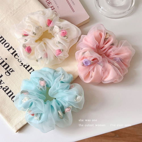 French Cream ~ Floral Exquisite Hair Tie Hair Accessories Highly Elastic Short Hair Accessories Back of the Head Hair Tie Korean