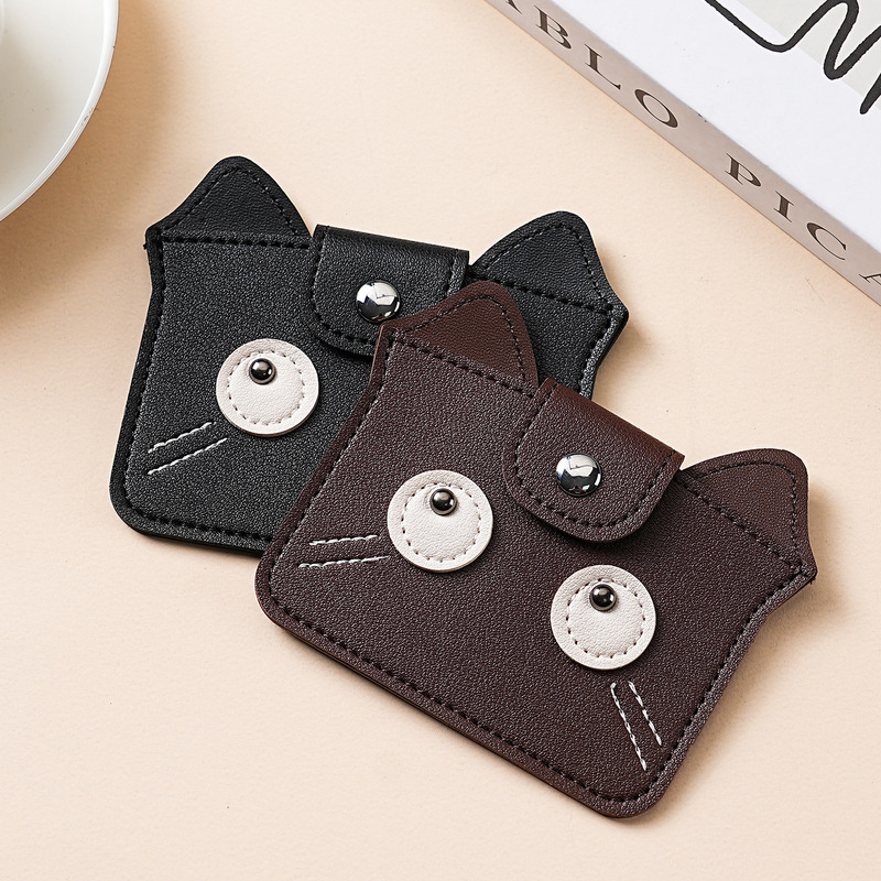Cowhide Texture Retro Cartoon Cat Card Holder Small, Light and Large Capacity Real Soft Leather Card Holder Bank Card Coin Purse