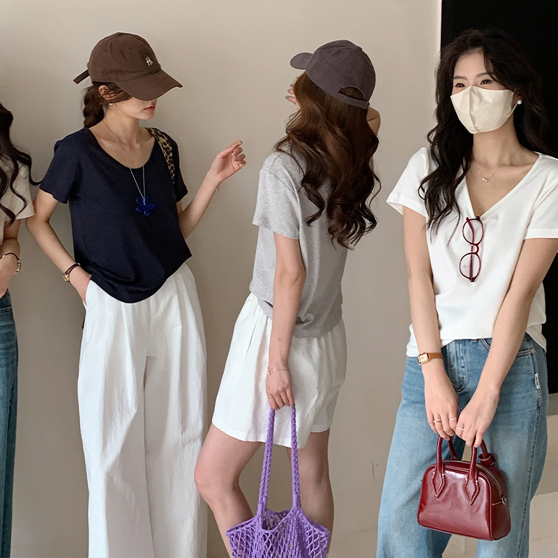 Morishima Tencel Linen Short-Sleeved T-Shirt Women's Summer Lyocell Goose Egg Collar Pure Color Skin-Fribottomly Slimming Look Bottoming Top Morishima Tencel Linen Short-Sleeved T-Shirt Women's Summer Lyocell Goose Egg Collar Pure Color Skin-Fribottomly Slimming Look Bottoming Top