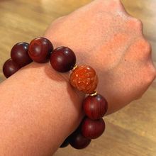 带鉴定证书海南黄花梨木质手串手链男情侣款礼盒装菩提根雕刻财神