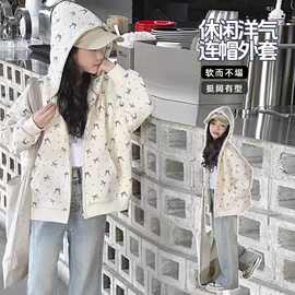女童春秋季外套新款韩版中大童女孩时尚休闲宽松百搭连帽上衣外套