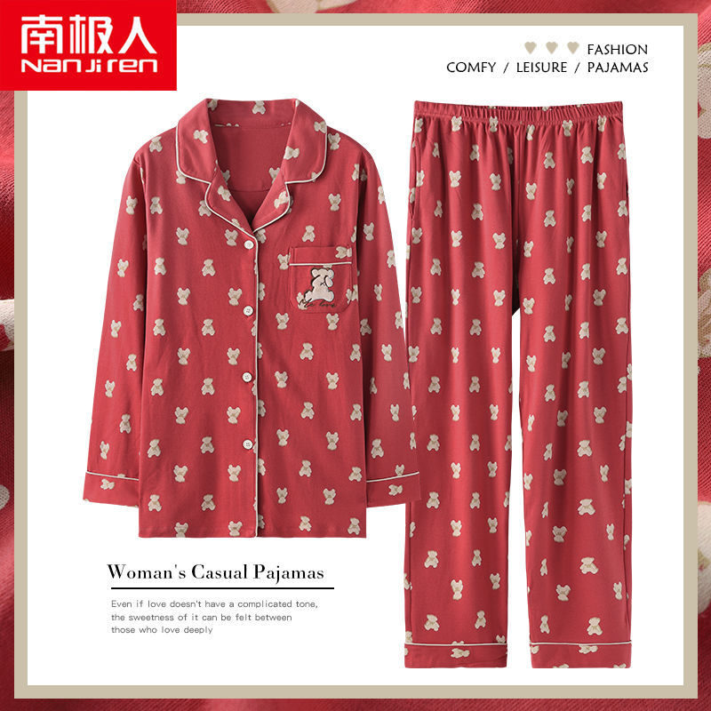 Pijamas de las mujeres de primavera y otoño 100% algodón de manga larga otoño delgada primavera y verano más tamaño otoño desgaste del hogar de algodón