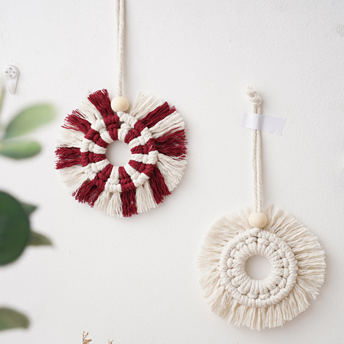 Nordic handmade woven tapestry ornament Bohemian Christmas decoration hanging circle fringe wall hanging for children's room decoration
