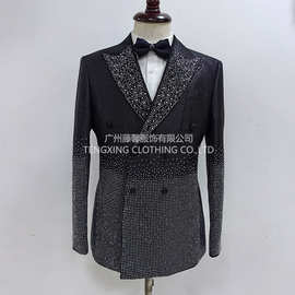 定制批发烫钻婚礼西装男士派对西服新郎燕尾服修身套装men suit