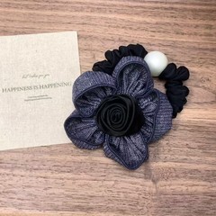 韩版亮丝织带褶皱手缝玫瑰花发圈面膜圈发绳女森系高级感发圈发饰