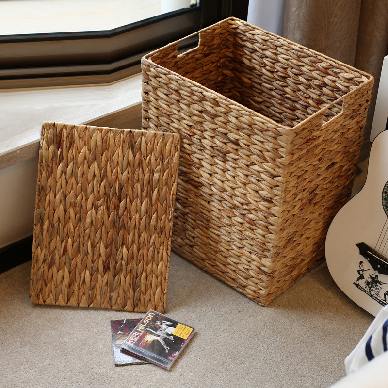 Cesta de ropa de paja de estilo japonés canasta de almacenamiento doméstica caja de almacenamiento de ropa de dormitorio cesta de lavandería grande con tapa