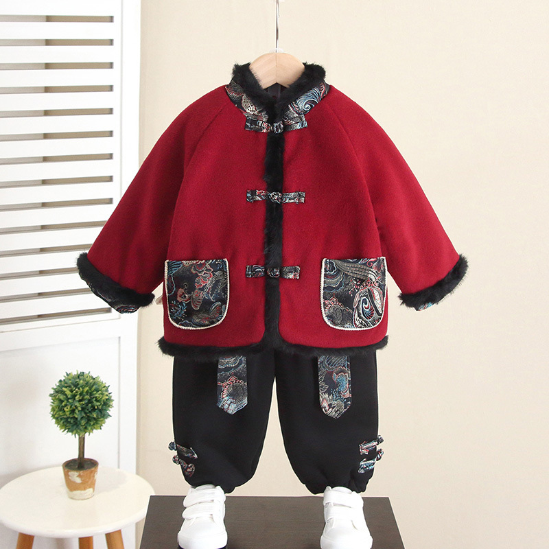 Conjunto de Ropa de Invierno para Niños 7015, Traje Tang de Algodón Grueso, Conjunto de Hanfu de Dos Piezas para el Año Nuevo 2026