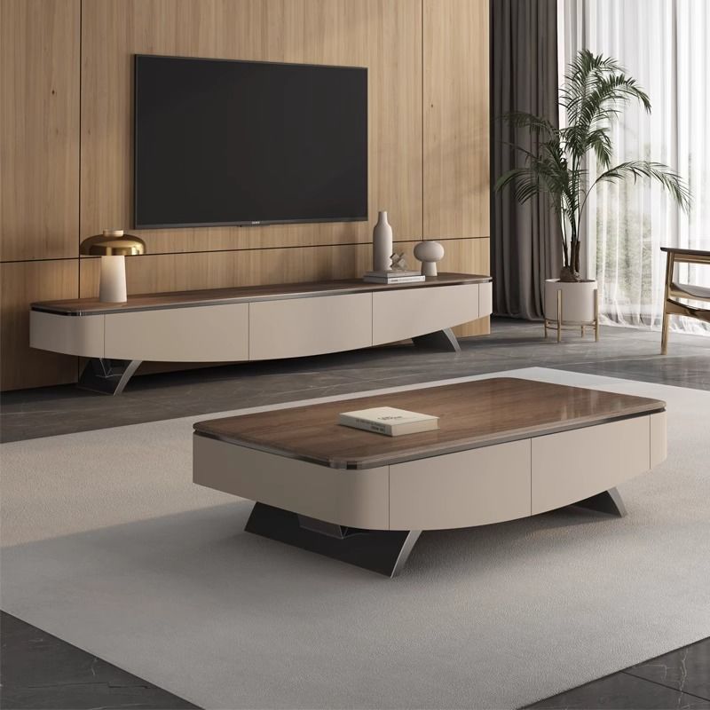 轻奢岩板悬空电视柜茶几组合简约现代小户型客厅高级感全实木地柜