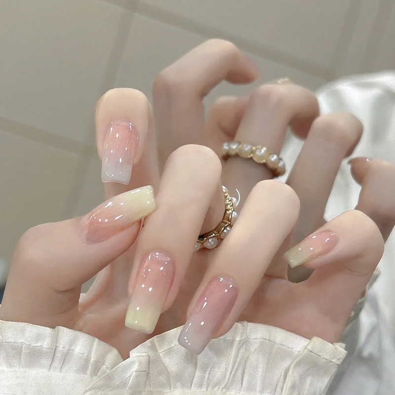 Macaron Dopamine Gradient Clear Gentle Simple White Ballet Type A 24 Wearable Nail Patch