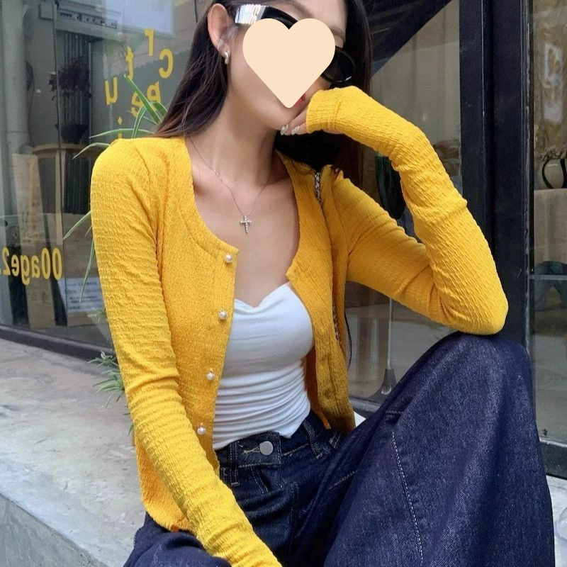 Летний сладкий и пряный стиль чистого желания, универсальный ранний осенний костюм в корейском стиле, вязаный кардиган, куртка, нишевый дизайн, женская одежда