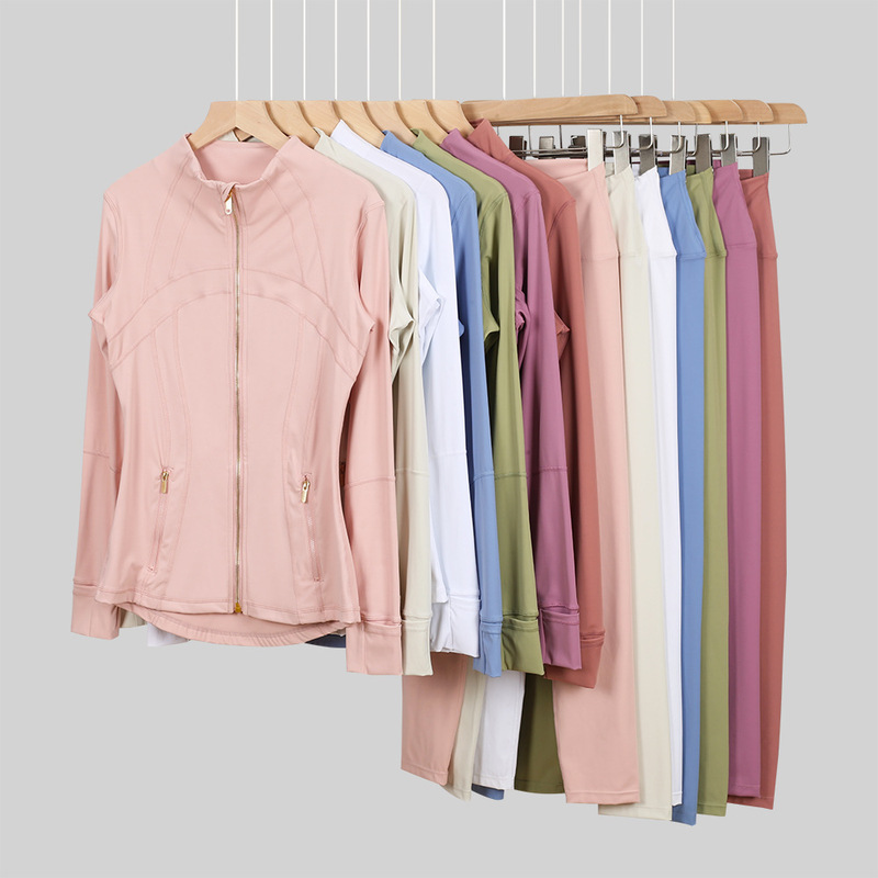 In-Stock Lulu Original Label Define Long Stand-Collar Jacket Set for Yoga and Running, Slim Fit, Flattering, Stretchy, Shaping for Women