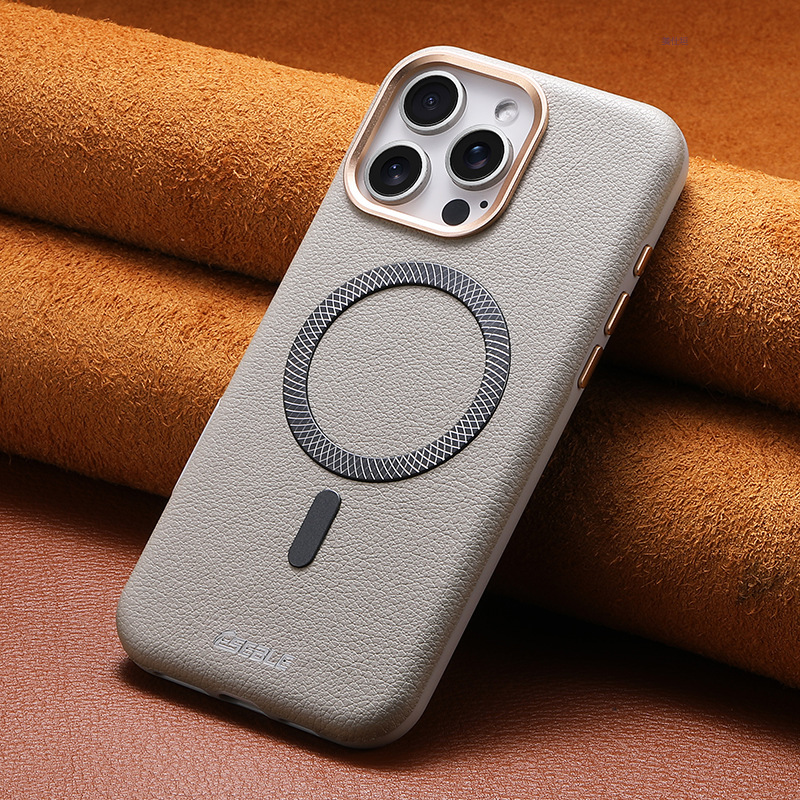 Ốp lưng iPhone chống rơi da mạ điện từ tính kiểu đá bảo vệ toàn diện — đen, màu nâu, màu xám, màu cam chi tiết 6