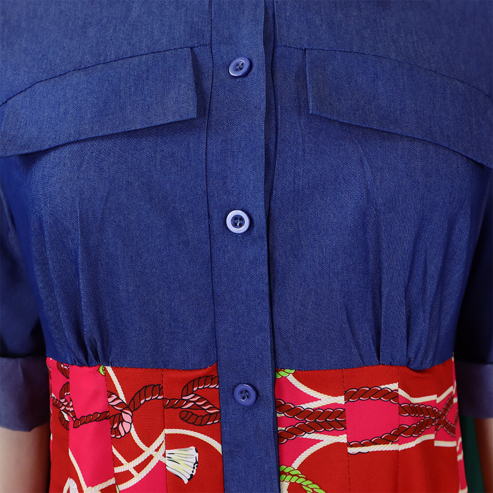 Abito da sera lungo da donna con stampa e dettagli in denim_voghion.com