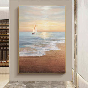 Smooth Sailing Oil Painting Hand-Painted Sunrise Entrance Hall Decorative Painting Living Room Corridor American Modern Light Luxury Style Hanging Painting
