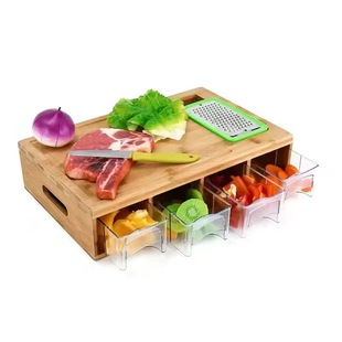 Multifunctional Wooden Cutting Board with Drawer Kitchen Vegetable Sorting Wooden Cutting Board Household Solid Wood Cutting Board Set