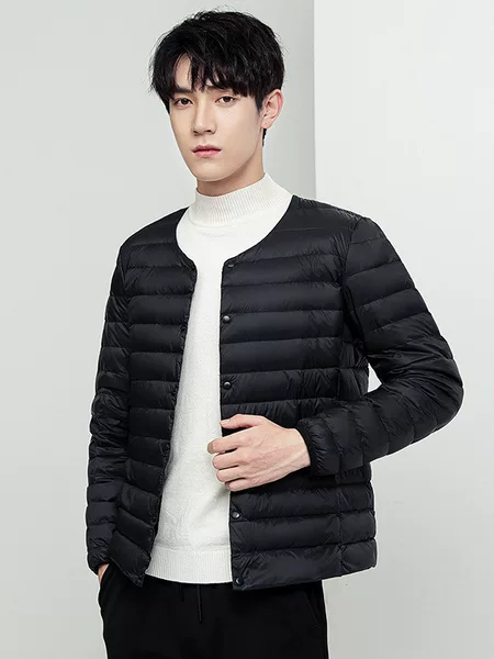 Lightweight Down Jacket Men's Short Winter Youth Warm Inner Container Round Neck Warm Lightweight Collarless V-neck White Duck Down for Men