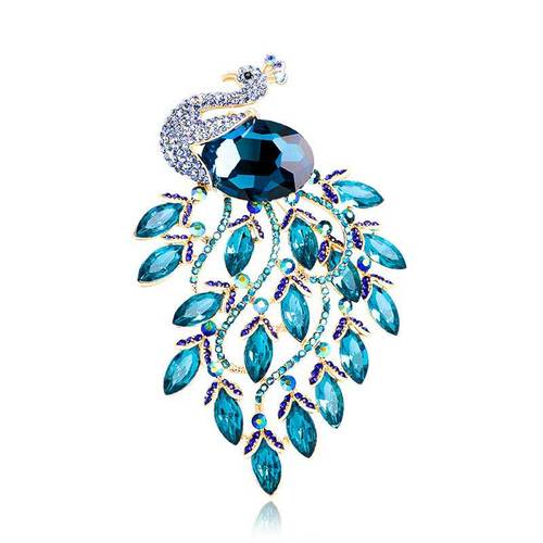 New European and American fashion exaggerated personality peacock brooch alloy diamond animal corsage simple suit accessories