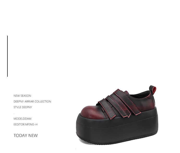 Giày loafer da thật đế xuồng cao 8cm, cổ miệng sâu, khóa Velcro tiện lợi — Màu đen, Màu đỏ chi tiết 8
