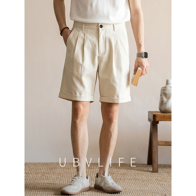 Lyocell Cotton Retro Double-Pleated Suit Shorts for Men 2026 Summer Old Money Style Cool and Moisture-Wicking Breathable Five-Point Shorts