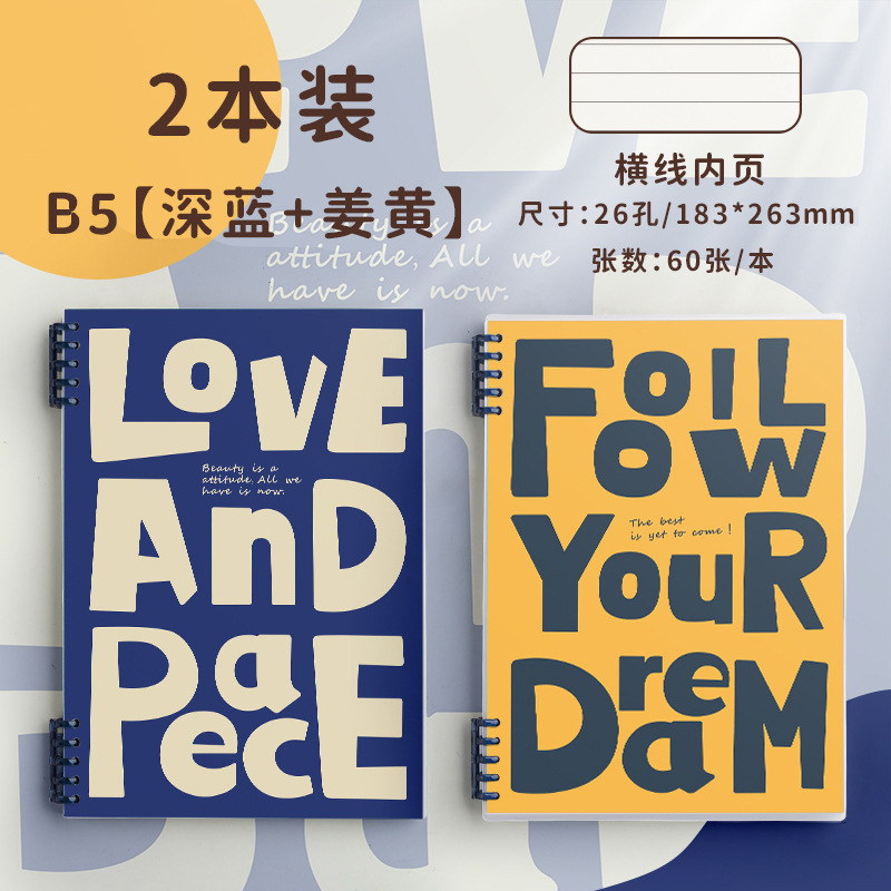 美式活页笔记本本子b5活页本可拆卸扣环a5英语本线圈本空白本白纸|undefined