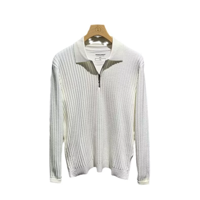 Demi-season keep warm knitted polo with zipper, men's colored base sweater, slim fit, with a zipper
