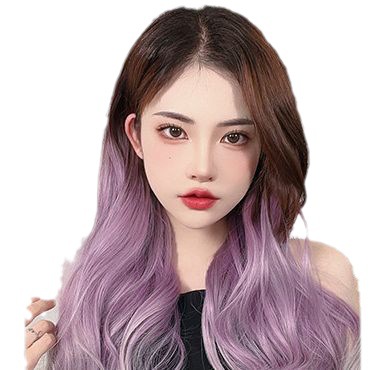 Connie レディース ロング ナチュラル グラデーション ウィッグ カラー ハイライト付き、シームレス ワンピース、パープル染料