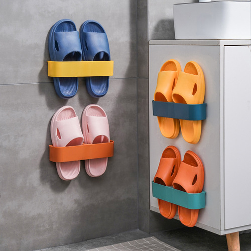 Wall-mounted hole-free shoe rack, simple bathroom shower slippers storage rack, home-use non-occupying adhesive shoe rack 