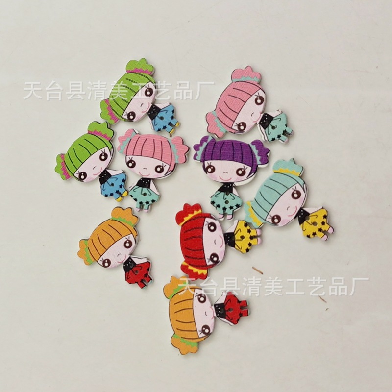 Color madera niña dibujos animados botones accesorios de ropa para niños 50 piezas en un paquete
