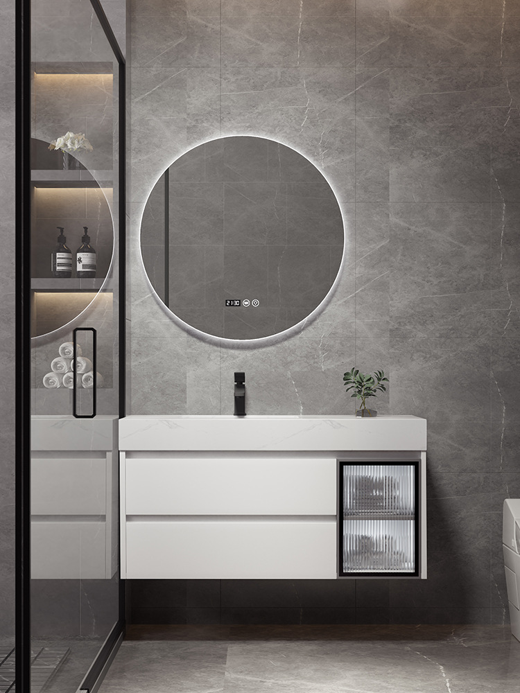 Shiqi Placa de roca gabinete de baño combinación de luz de lujo moderno simple baño mesa de lavado lavabo gabinete