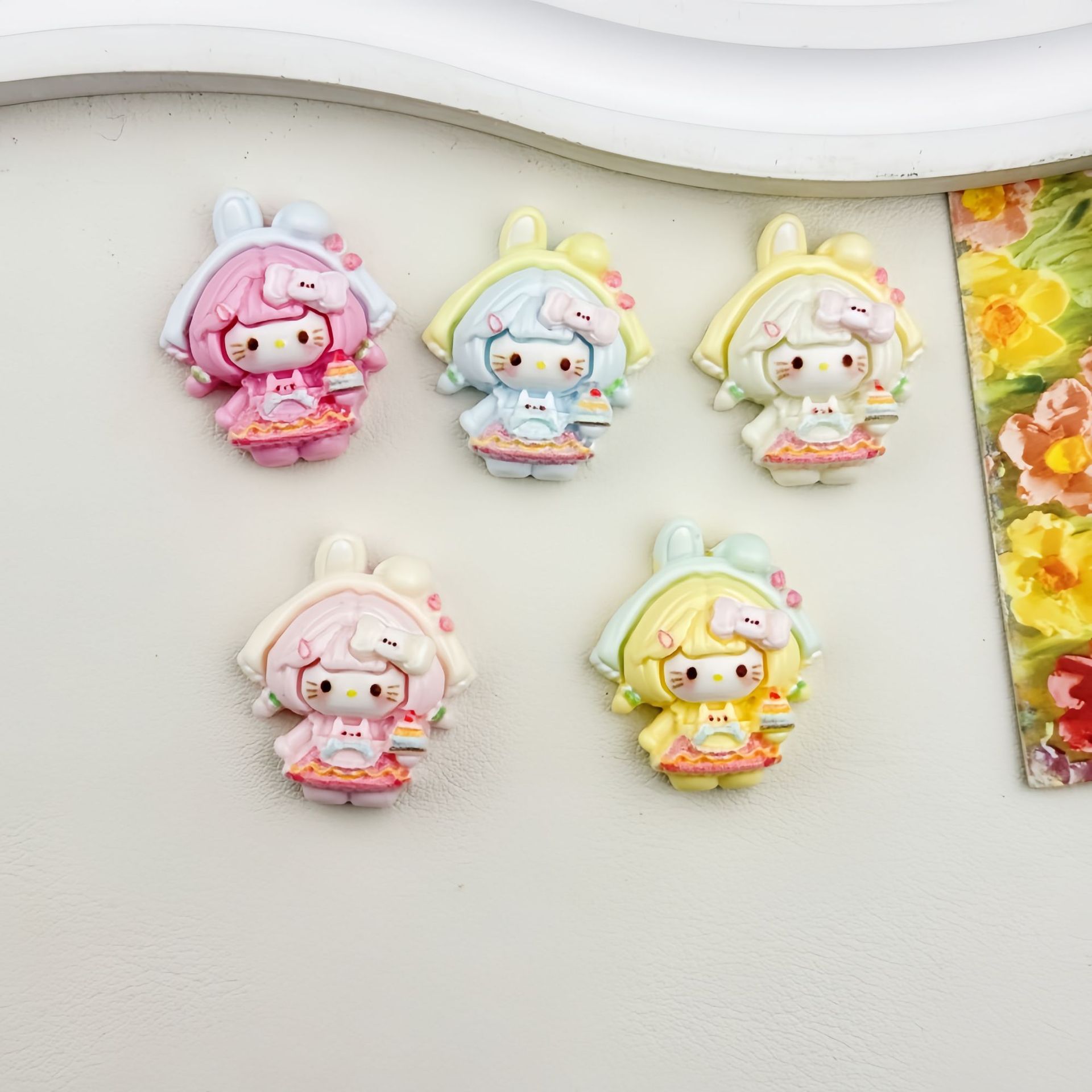 만화 토끼 귀 공주 원피스 kt 고양이 DIY 수지 액세서리 크림 접착제 전화 케이스 컵 스티커 머리핀 키 체인 소재