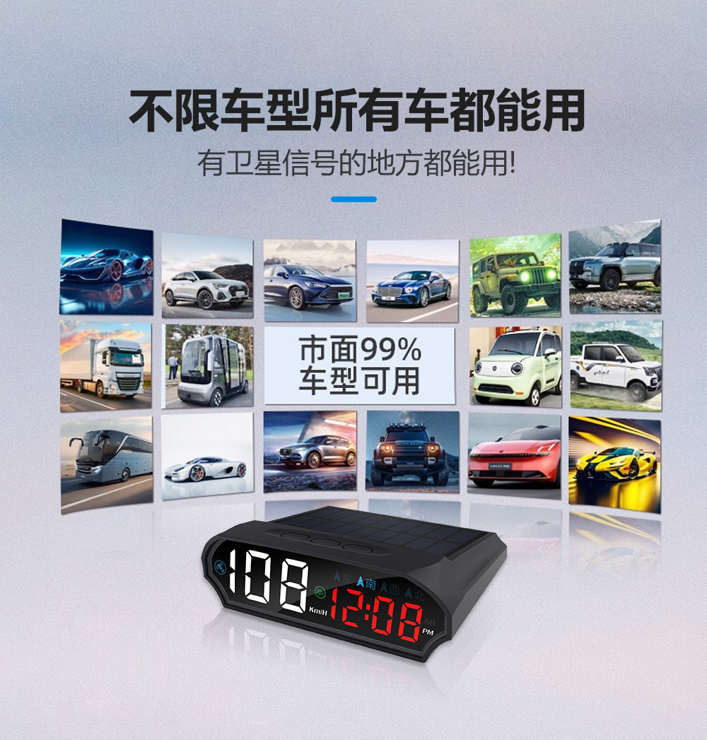 Car-Mounted Solar-Powered Hud Head-Up Display with High-Definition Gps and Dual-Mode Beidou Strong Signal, Universal Vehicle Speed Display Instrument