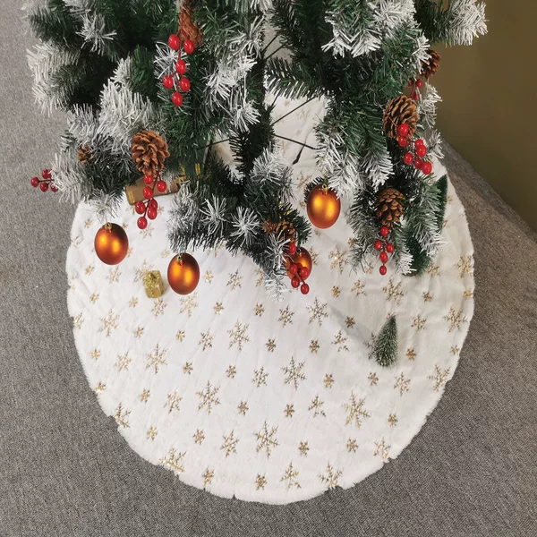 Christmas Tree Skirt Decorations. Rabbit Plush Embroidered Sequin Snowflake Tree Skirt. Golden Silver Snowflake Christmas Tree Skirt