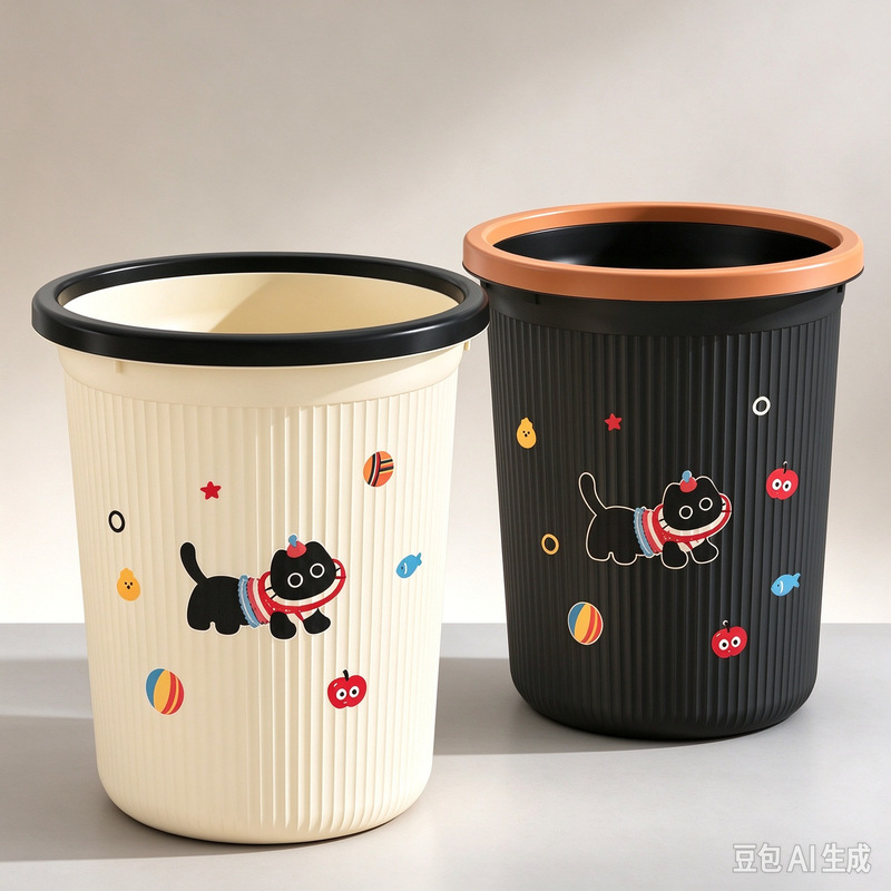 Large Capacity Household Trash Can for Living Room, Kitchen, Bathroom, Made of Pp, Heavy-Duty, Lidless, Press-Ring Style Waste Bin