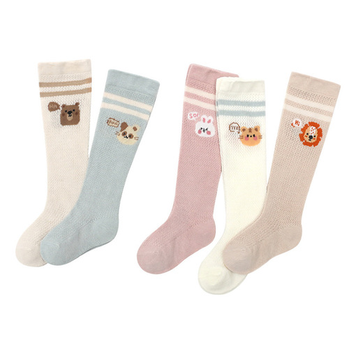 23 Spring Thin Mesh Loose-knee Baby Over-the-knee Socks for Infants and Toddlers Striped Animal Mosquito-repellent Socks