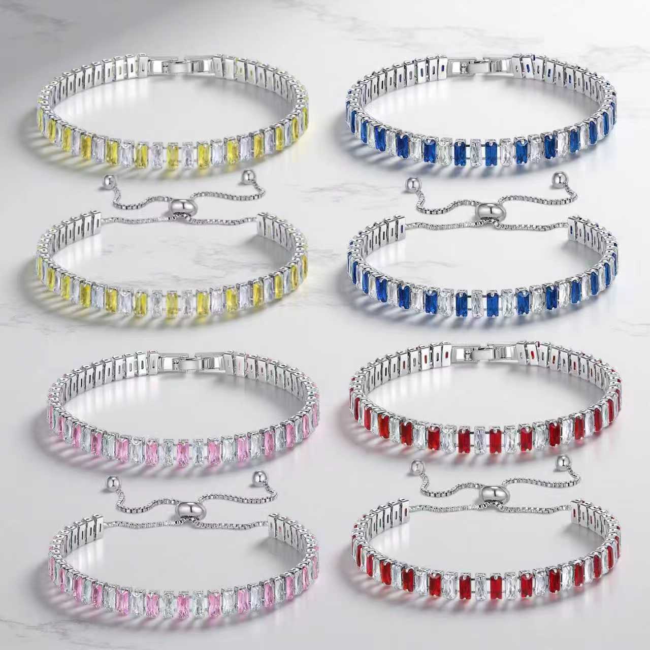 European and American Popular Colorful Zircon Bracelets, Colorfulful Diamond-Plated White Golden Tennis Bracelet Sets, Amazon's Hottest Jewelry
