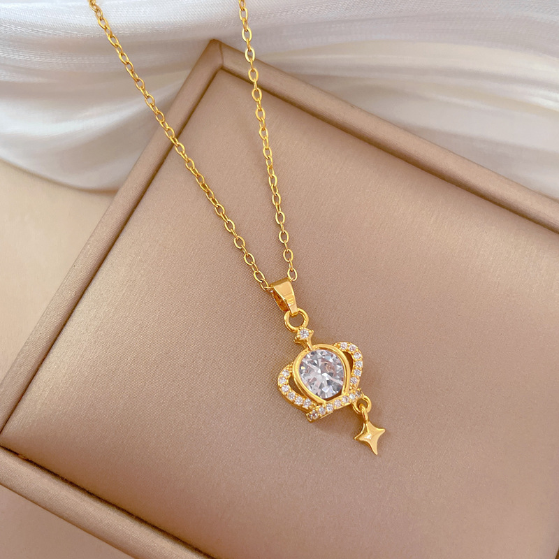 Gorgeous Diamond Crown Necklace For Women Versatile Collarbone_voghion.com