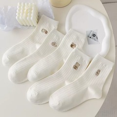 2025 Spring New White Socks for Girls, Japanese Bear Ins Trendy Socks Breathable and Absorbent Mid-Calf Socks Cute Cotton Socks