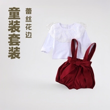 ins童装外贸儿童秋套装女童蕾丝花边长袖婴幼儿外出衣服一件代发